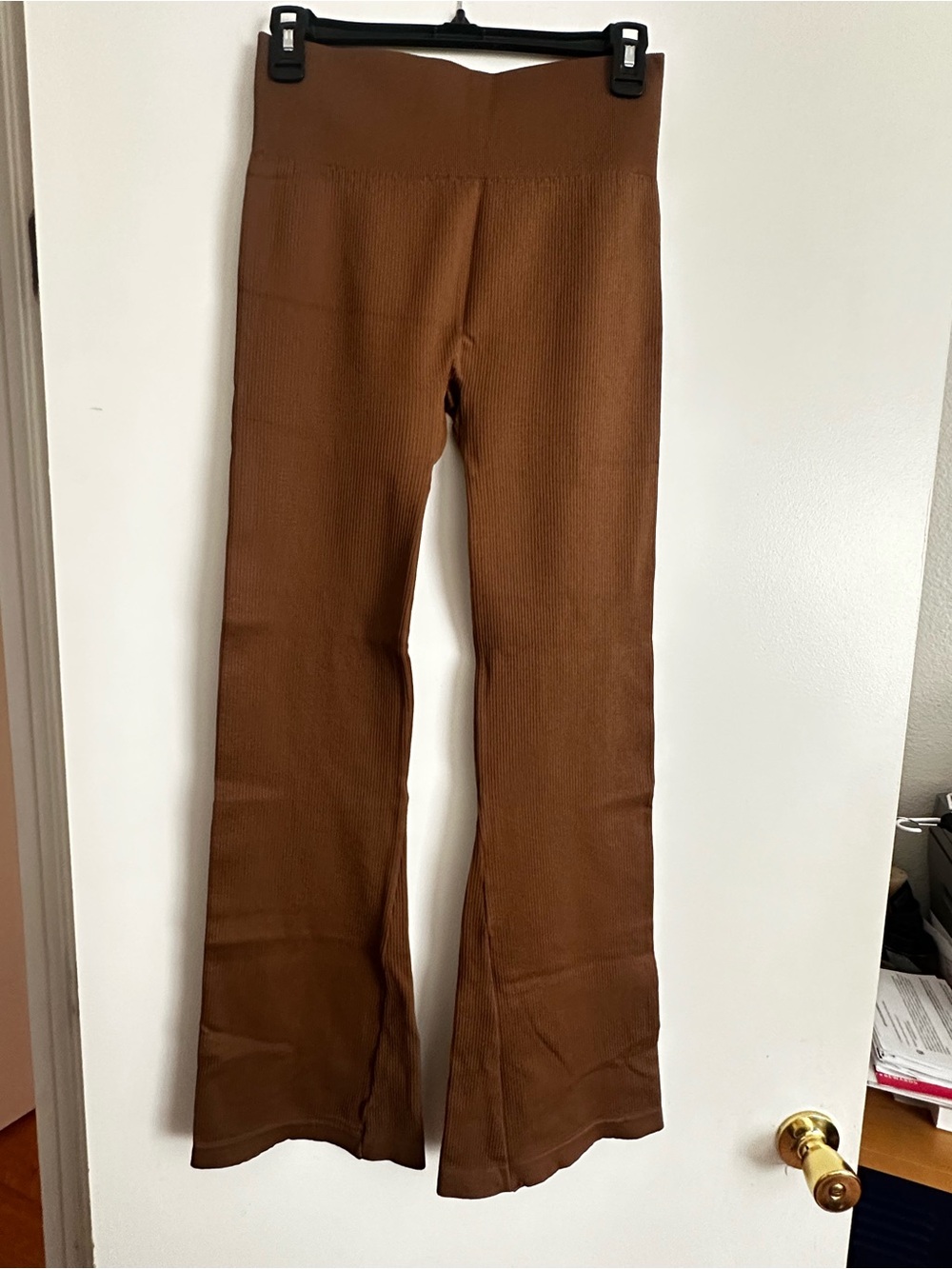 OQQ Women’s High-Rise Brown Ribbed Flare Track Pants